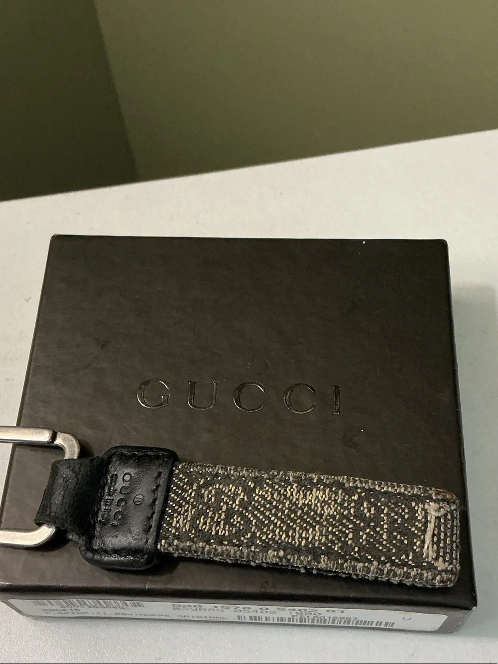Gucci GG Supreme Black Monogram Key Strap Silvertone Metal Ring with Box Keyring